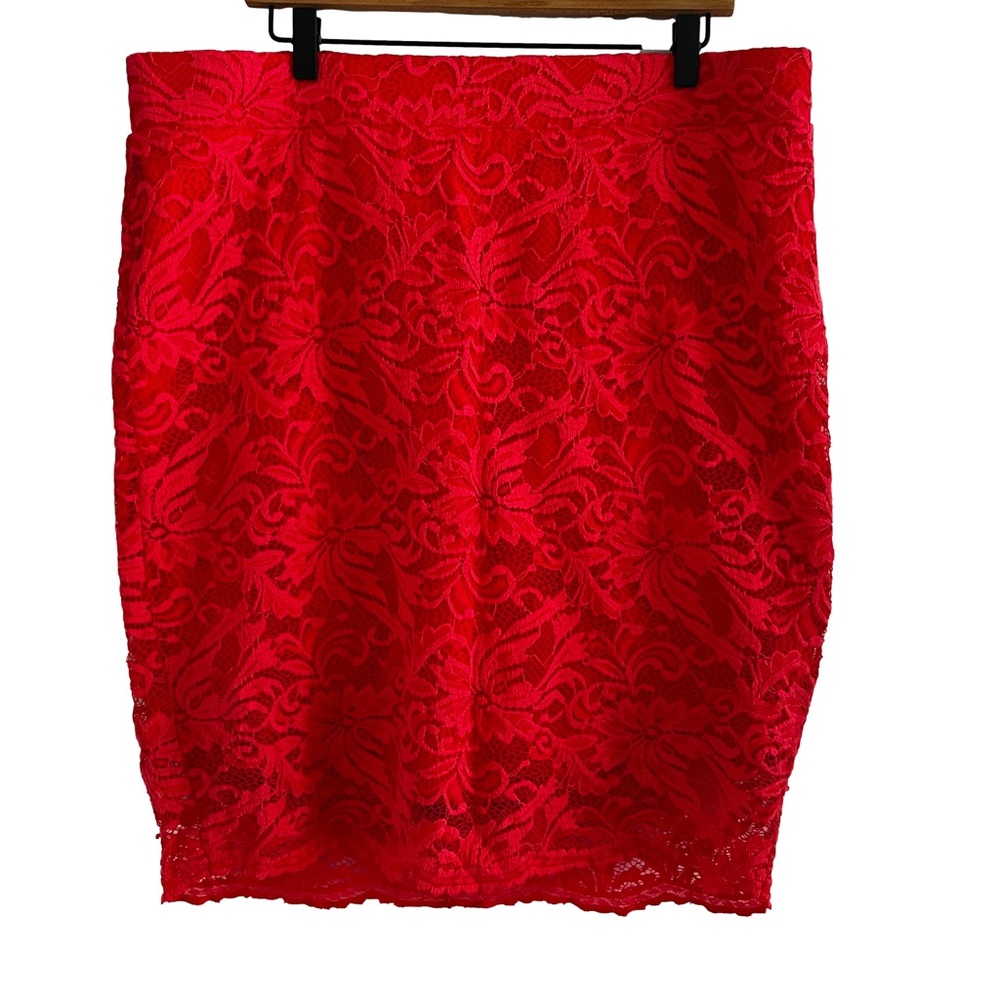 Torrid Vibrant Red Lace Pencil Skirt 2